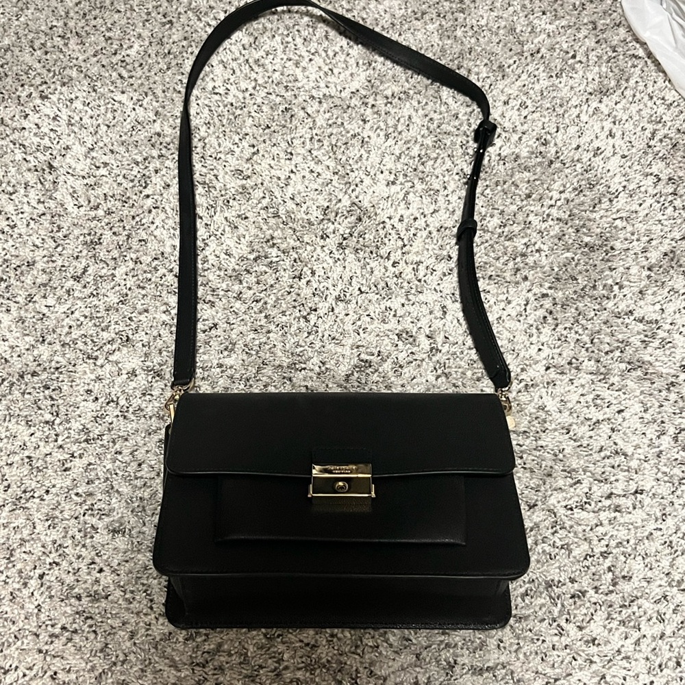 Kate Spade Black and Gold Crossbody Bag with Textured Design